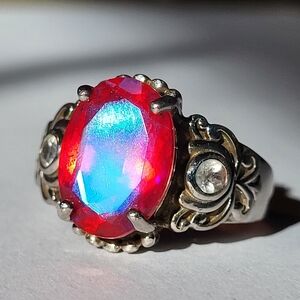 Volcano Rainbow Quartz And White Topaz Sterling Silver Ring Sz 10